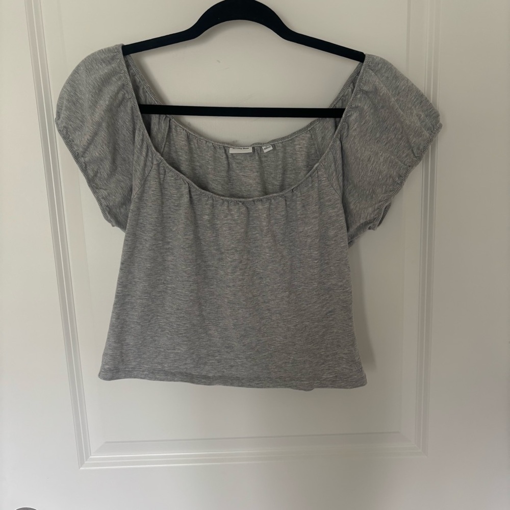 Aritzia Sunday Best Gray Women's Puff Sleeve Cropped Top